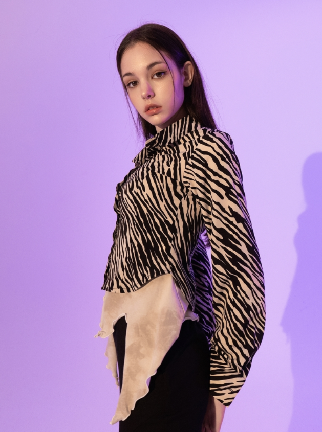BABLETWO  (ビーエーブルトゥー)       Zebra Silky Shirts (BEIGE)