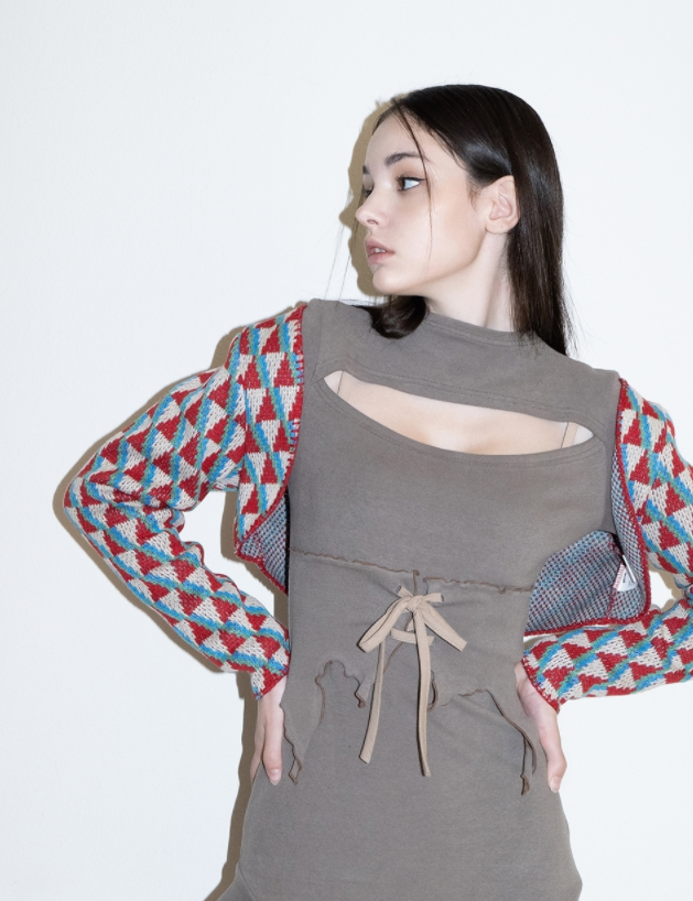 BABLETWO  (ビーエーブルトゥー)       Squid Knit Bolero (RED)