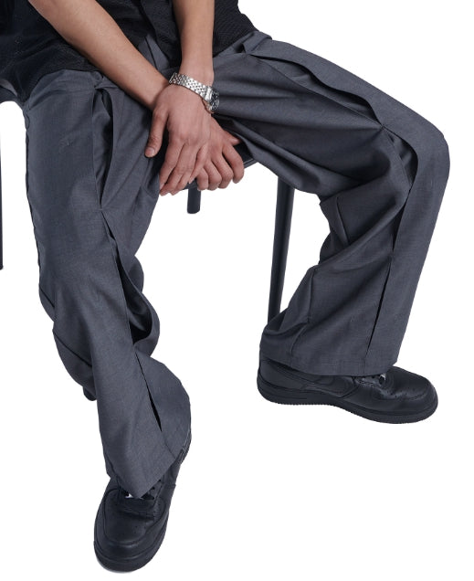 NOMANUAL(ノーマニュアル)  OPEN TUCK PANTS - GRAY