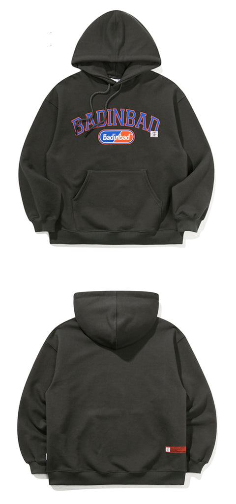 ベドインベド(BADINBAD) COLLEGE FONT HEAVY WEIGHT HOODIE_CHARCOAL
