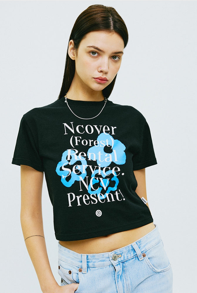 NCOVER(エンカバー)PAINTING FLOWER BUNCH CROP TSHIRT-BLACK
