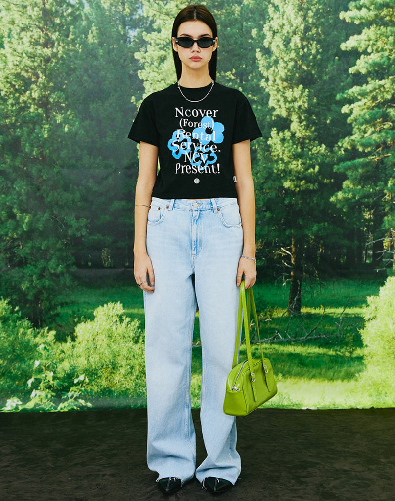 NCOVER(エンカバー)PAINTING FLOWER BUNCH CROP TSHIRT-BLACK