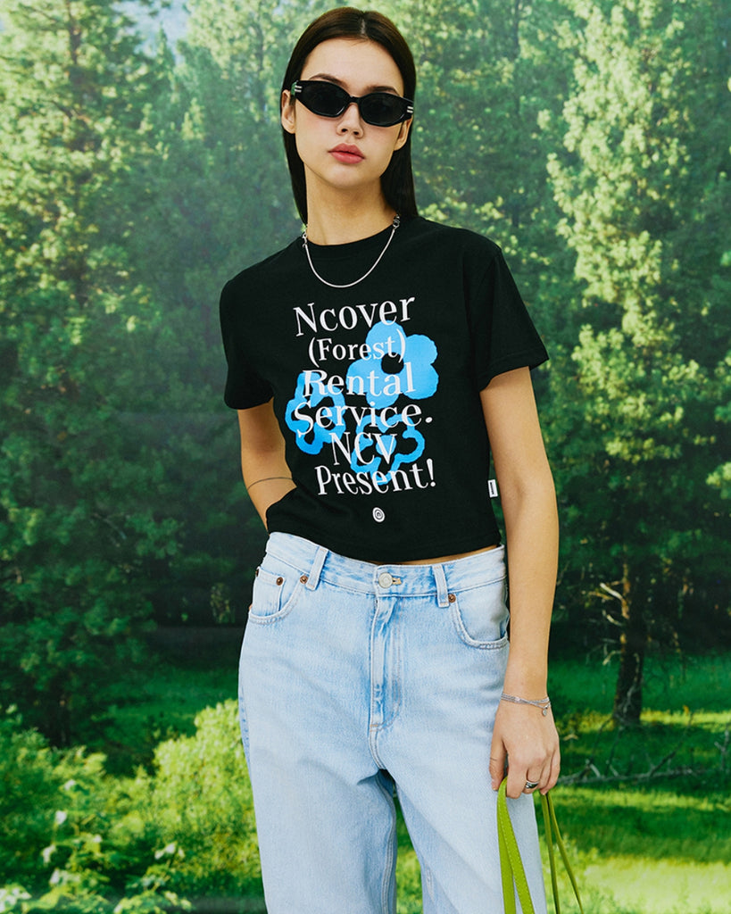 NCOVER(エンカバー)PAINTING FLOWER BUNCH CROP TSHIRT-BLACK