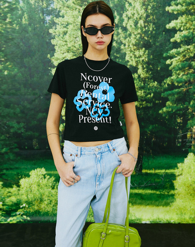 NCOVER(エンカバー)PAINTING FLOWER BUNCH CROP TSHIRT-BLACK