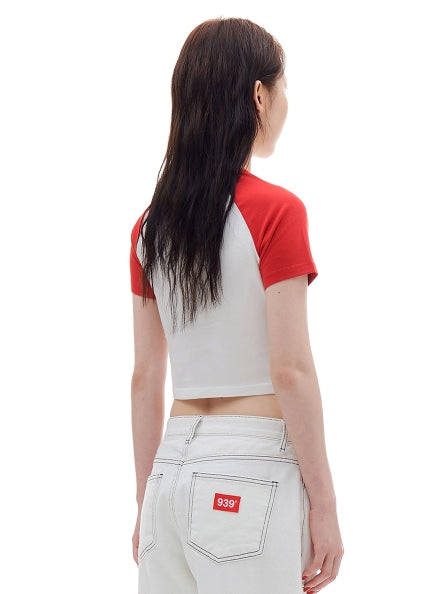 ARCHIVE BOLD (アーカイブボールド) FLOWER RAGLAN CROP TOP (RED)