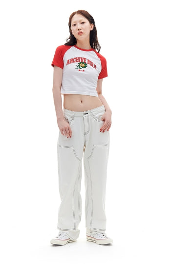 ARCHIVE BOLD (アーカイブボールド) FLOWER RAGLAN CROP TOP (RED)