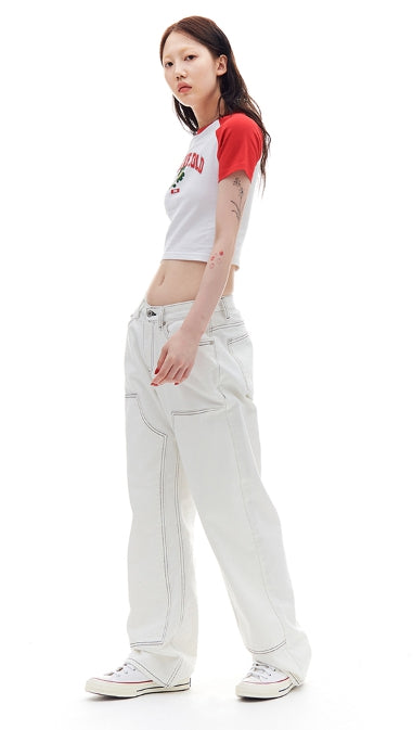 ARCHIVE BOLD (アーカイブボールド) FLOWER RAGLAN CROP TOP (RED)