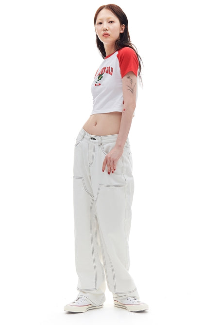 ARCHIVE BOLD (アーカイブボールド) FLOWER RAGLAN CROP TOP (RED)