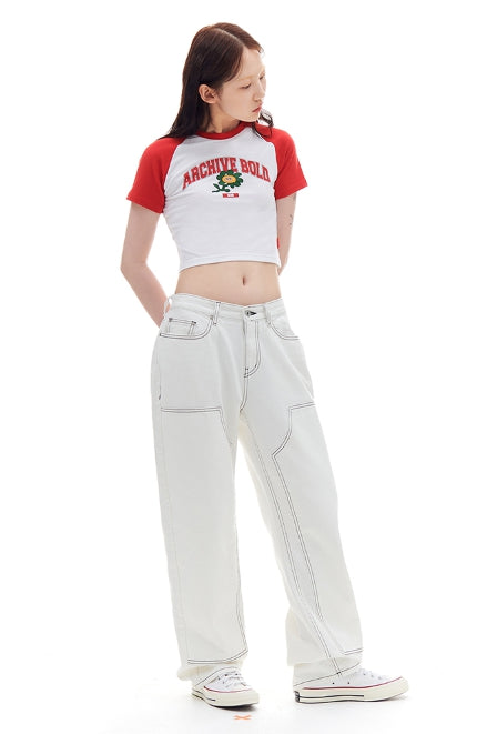 ARCHIVE BOLD (アーカイブボールド) FLOWER RAGLAN CROP TOP (RED)