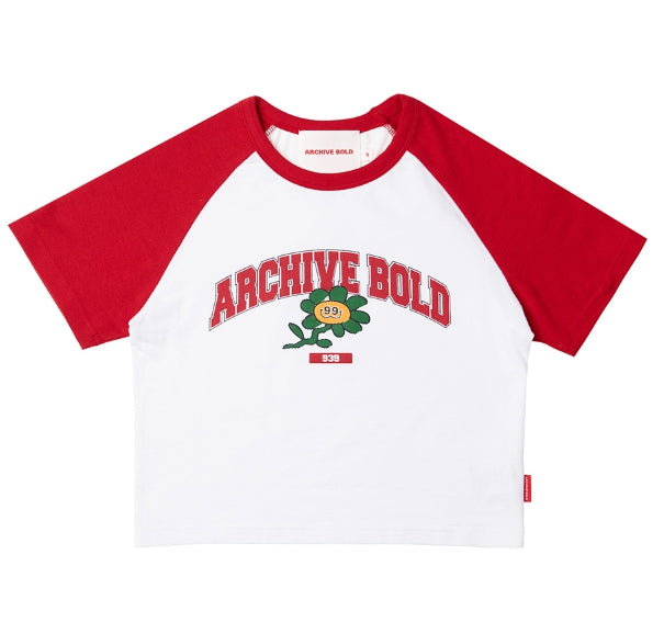 ARCHIVE BOLD (アーカイブボールド) FLOWER RAGLAN CROP TOP (RED)