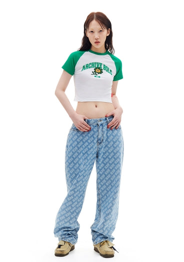 ARCHIVE BOLD (アーカイブボールド) FLOWER RAGLAN CROP TOP (GREEN)