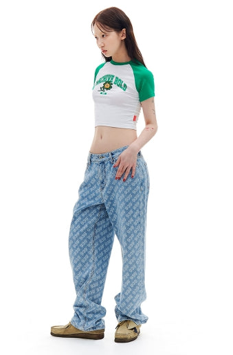 ARCHIVE BOLD (アーカイブボールド) FLOWER RAGLAN CROP TOP (GREEN)