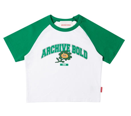 ARCHIVE BOLD (アーカイブボールド) FLOWER RAGLAN CROP TOP (GREEN)
