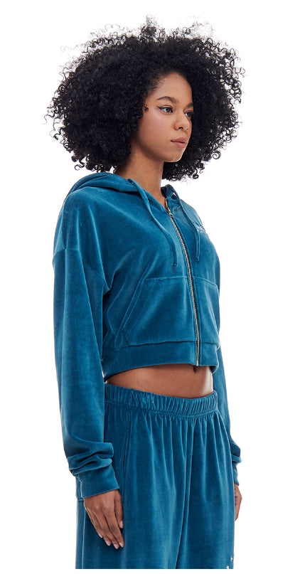 ARCHIVE BOLD (アーカイブボールド) VELOUR CROP HOOD ZIP-UP (PEACOCK BLUE)