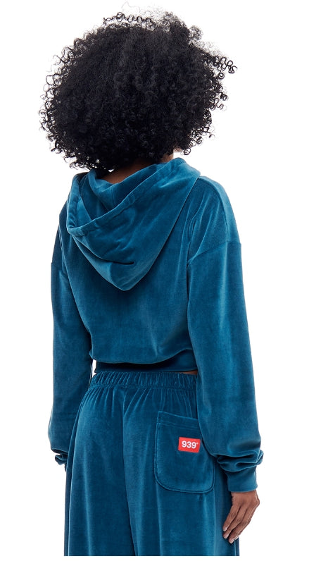 ARCHIVE BOLD (アーカイブボールド) VELOUR CROP HOOD ZIP-UP (PEACOCK BLUE)