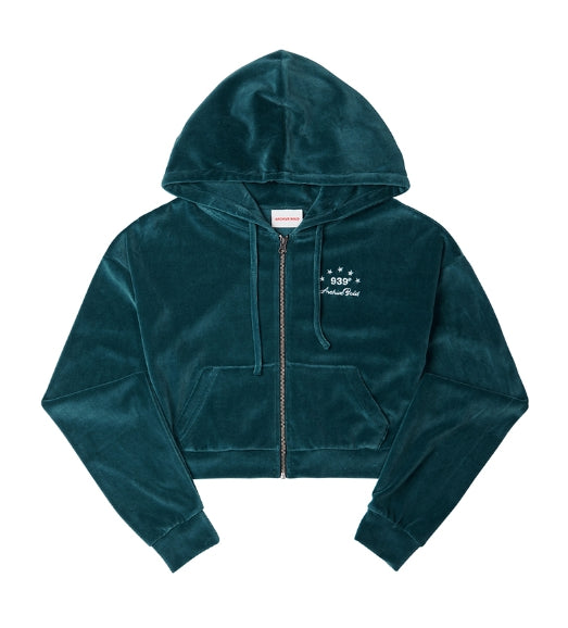 ARCHIVE BOLD (アーカイブボールド) VELOUR CROP HOOD ZIP-UP (PEACOCK BLUE)