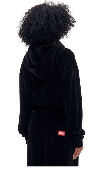 ARCHIVE BOLD (アーカイブボールド) VELOUR CROP HOOD ZIP-UP (BLACK)