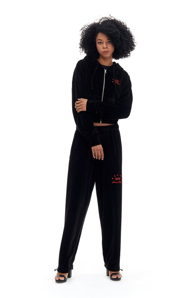 ARCHIVE BOLD (アーカイブボールド) VELOUR CROP HOOD ZIP-UP (BLACK)