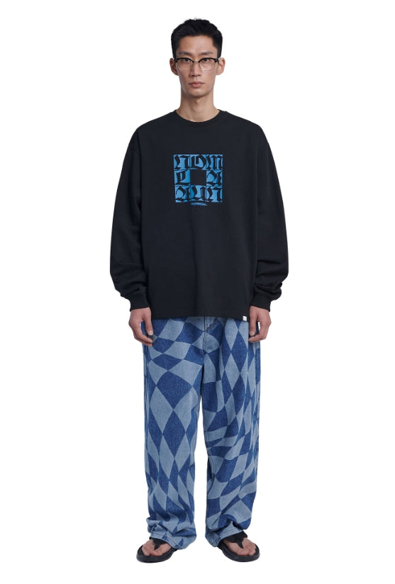 NOMANUAL(ノーマニュアル) SQR GRAPHIC LONG SLEEVE TEE - BLACK