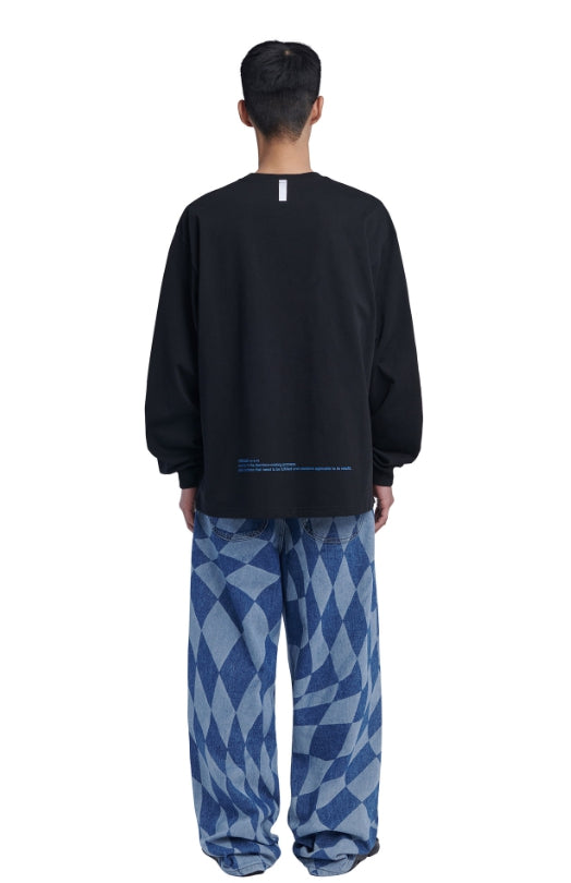 NOMANUAL(ノーマニュアル) SQR GRAPHIC LONG SLEEVE TEE - BLACK