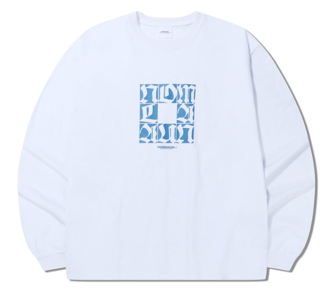 NOMANUAL(ノーマニュアル) SQR GRAPHIC LONG SLEEVE TEE - WHITE