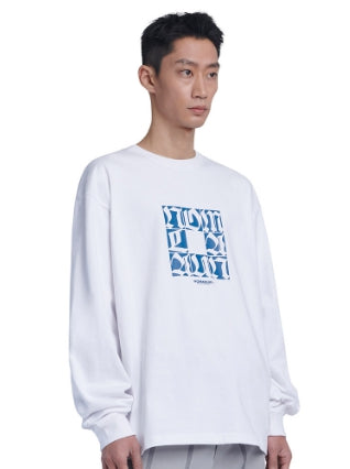 NOMANUAL(ノーマニュアル) SQR GRAPHIC LONG SLEEVE TEE - WHITE