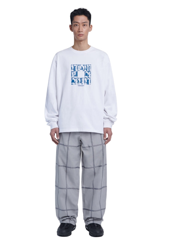 NOMANUAL(ノーマニュアル) SQR GRAPHIC LONG SLEEVE TEE - WHITE