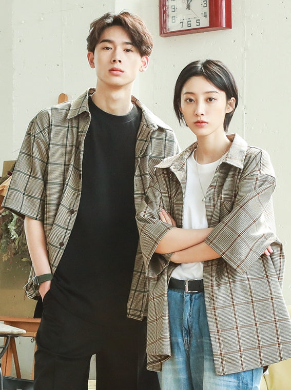 JEMUT (ジェモッ) Hound tooth check short sleeve shirt HSSS2207