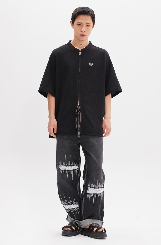 ベドインベド(BADINBAD) KNIT ZIP UP TEE_BLACK