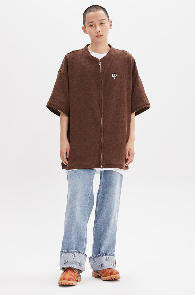 ベドインベド(BADINBAD) KNIT ZIP UP TEE_BROWN