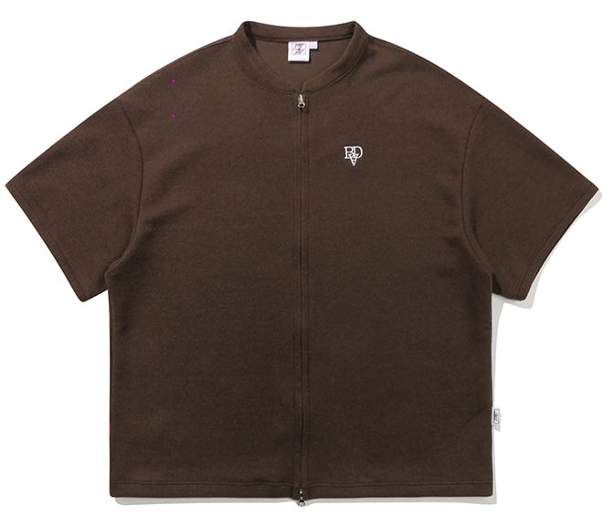 ベドインベド(BADINBAD) KNIT ZIP UP TEE_BROWN