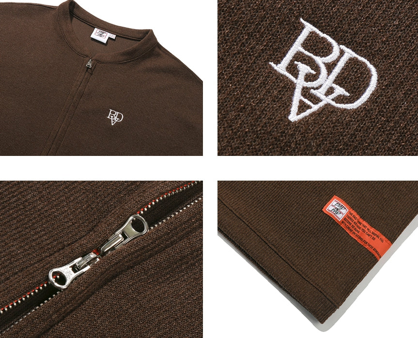 ベドインベド(BADINBAD) KNIT ZIP UP TEE_BROWN