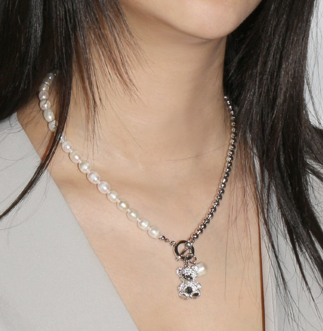 BLACKPURPLE (ブラックパープル) cozy bear half pearl necklace