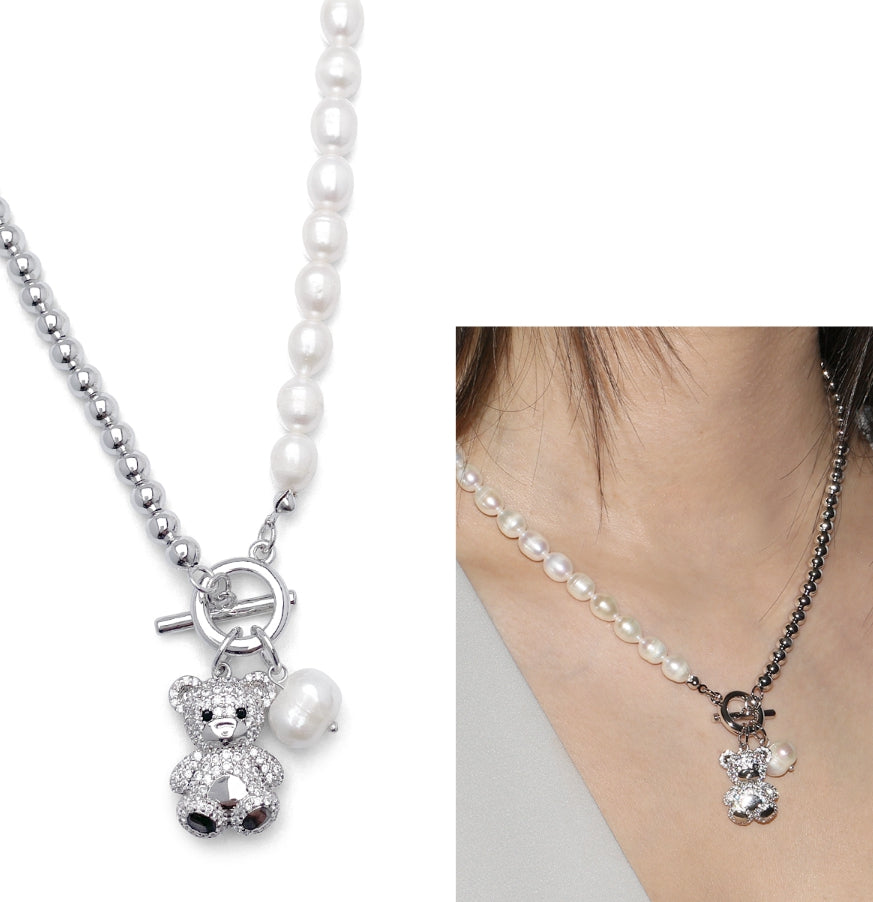 BLACKPURPLE (ブラックパープル) cozy bear half pearl necklace