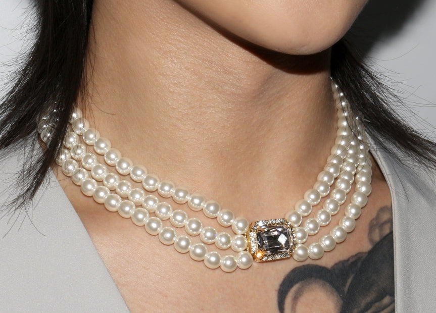 BLACKPURPLE (ブラックパープル) Marilyn Crystal Layering Pearl Necklace