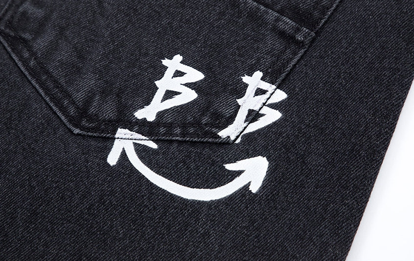 ブラックブロンド(BLACKBLOND) BBD Border Graffiti Smile Logo Denim Pants (Charcoal)