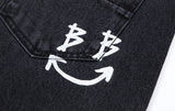 ブラックブロンド(BLACKBLOND) BBD Border Graffiti Smile Logo Denim Pants (Charcoal)