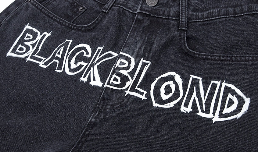 ブラックブロンド(BLACKBLOND) BBD Border Graffiti Smile Logo Denim Pants (Charcoal)