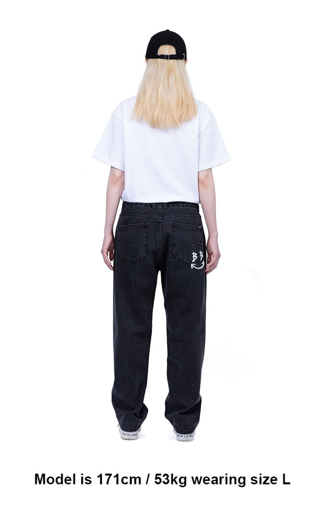 ブラックブロンド(BLACKBLOND) BBD Border Graffiti Smile Logo Denim Pants (Charcoal)