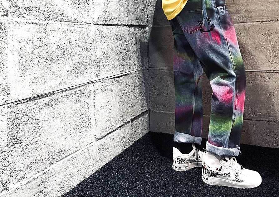 ブラックブロンド(BLACKBLOND) BBD Sprayed Custom Denim Pants (Blue)
