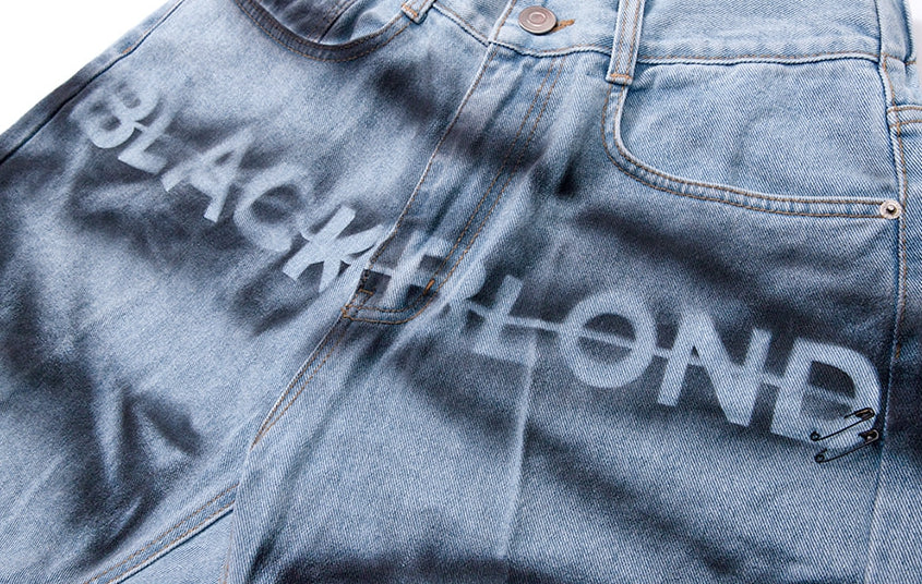 ブラックブロンド(BLACKBLOND) BBD Sprayed Custom Denim Pants (Light Blue)
