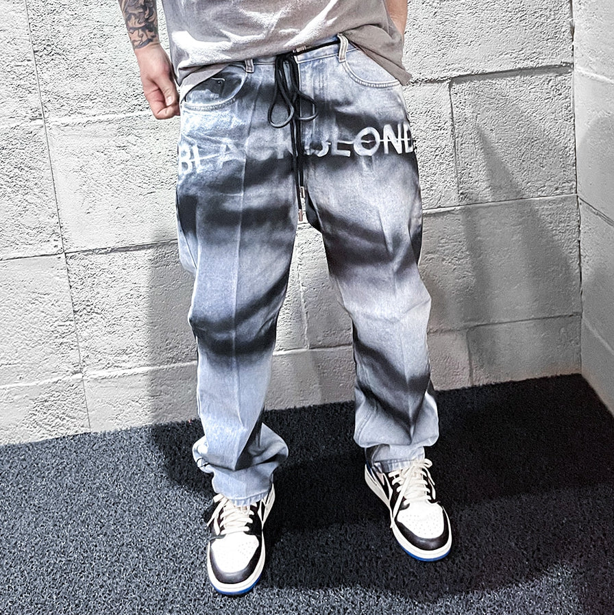 ブラックブロンド(BLACKBLOND) BBD Sprayed Custom Denim Pants (Light Blue)