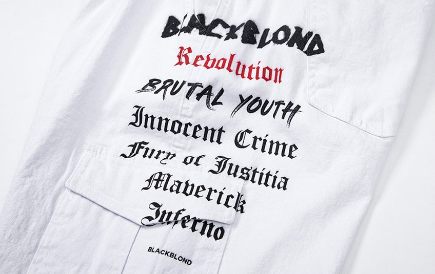 ブラックブロンド(BLACKBLOND) BBD History Smile Logo Cargo Jogger Pants (White)