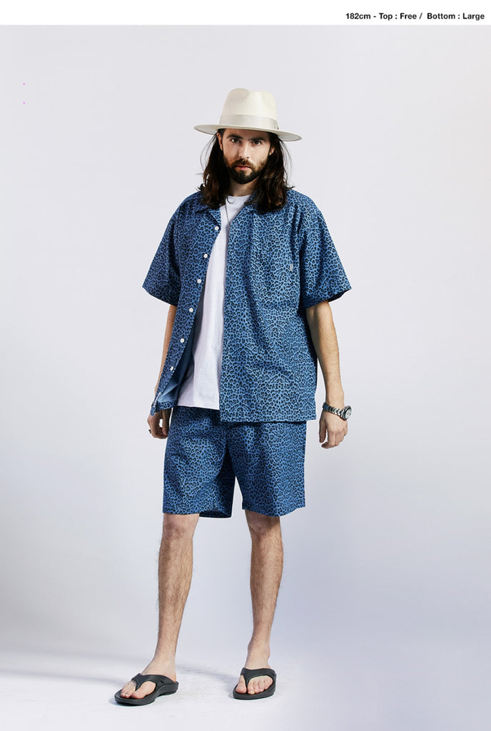 セイントペイン(SAINTPAIN) SP OVER FIT DENIM LEOPARD OPEN COLLAR SHIRTS-DEEP BLUE