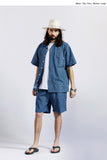 セイントペイン(SAINTPAIN) SP OVER FIT DENIM LEOPARD OPEN COLLAR SHIRTS-DEEP BLUE
