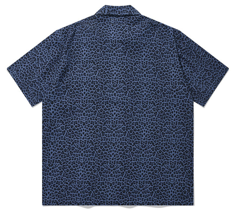 セイントペイン(SAINTPAIN) SP OVER FIT DENIM LEOPARD OPEN COLLAR SHIRTS-DEEP BLUE