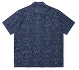 セイントペイン(SAINTPAIN) SP OVER FIT DENIM LEOPARD OPEN COLLAR SHIRTS-DEEP BLUE