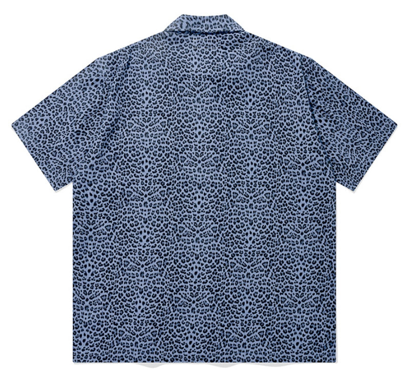 セイントペイン(SAINTPAIN) SP OVER FIT DENIM LEOPARD OPEN COLLAR SHIRTS-LIGHT BLUE