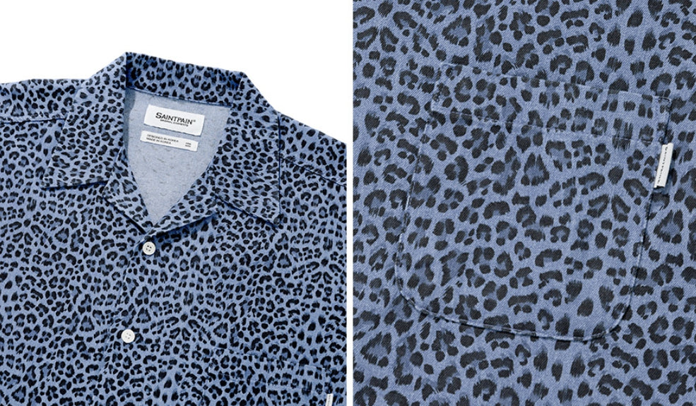 セイントペイン(SAINTPAIN) SP OVER FIT DENIM LEOPARD OPEN COLLAR SHIRTS-LIGHT BLUE
