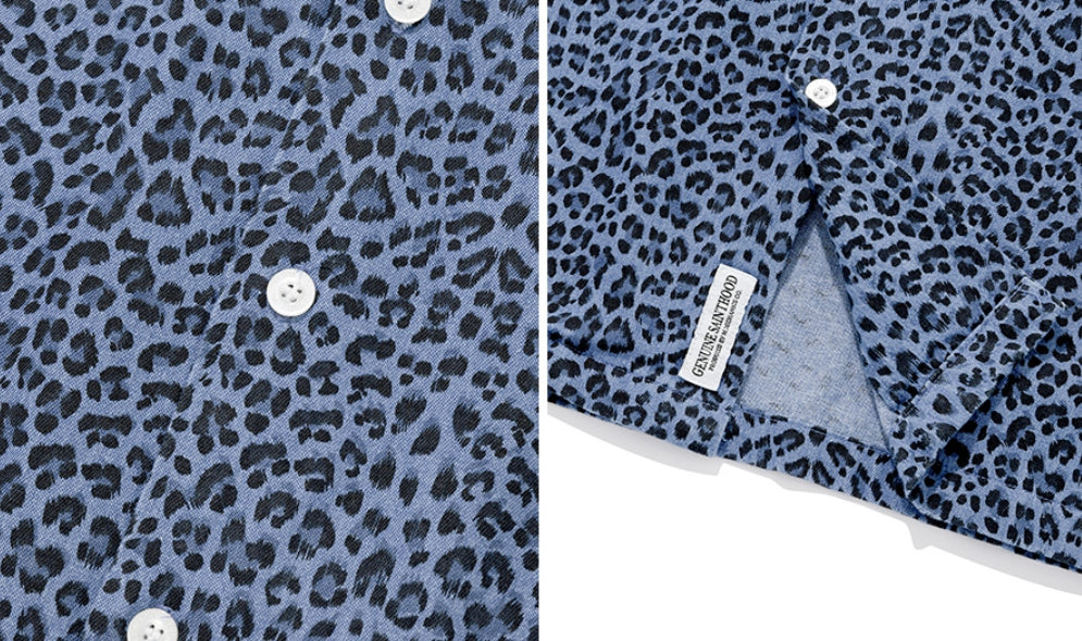 セイントペイン(SAINTPAIN) SP OVER FIT DENIM LEOPARD OPEN COLLAR SHIRTS-LIGHT BLUE